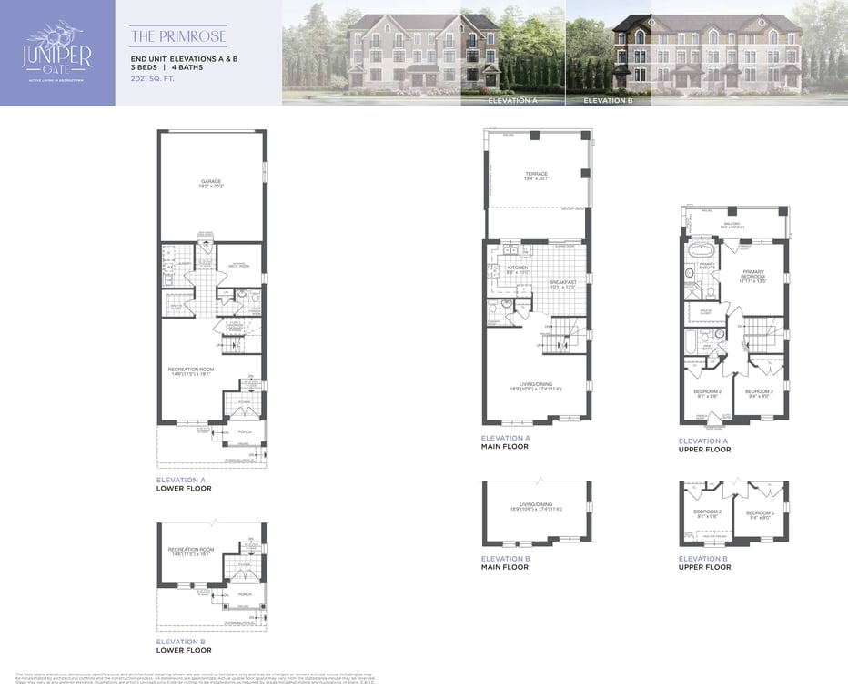 Unit Classified Primrose The Primrose End Unit - Elevation A, B, | For Precon @ $1,004,990 ...